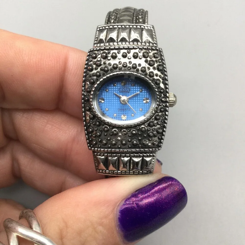 USS Womens Watch 21mm Blue Dial Silver Tone Marcasite Style Bangle New Battery